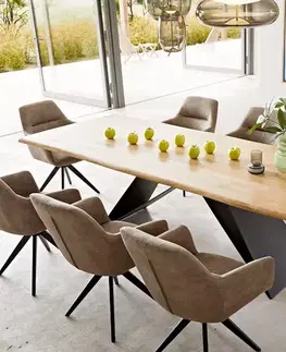 Jedálenské stoly DELIFE Jedálenský stôl Edge 260x100x2,5 cm dub prírodný podstava v tvare V plochá oceľ čierna Live-Edge