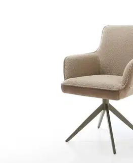 Jedálenské stoličky DELIFE Otočná jedálenská stolička Heira-Flex s opierkami zmiešané materiály tmavobéžová krížová podstava široká titánová farba 360° otočná hojdacia funkcia vrecková pružina