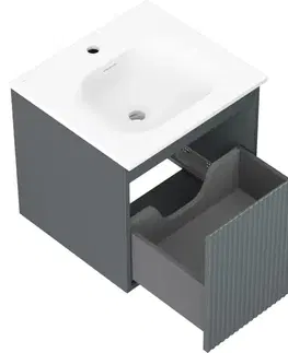 Kúpeľňový nábytok MEXEN/S - Rivel kúpeľňová skrinka 50 cm s umývadlom Vela, 1 šuplík, reliéf, grafit mat/biela mat 91A20-05047-1-BF66-W23M01