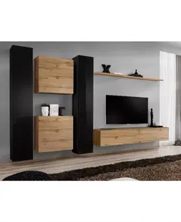 Podkrovný nábytok Obývacia stena Switch VI Čierna/Wotan