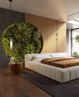 Čalúnené postele DELIFE Čalúnená posteľ Espazio 180x200 cm bouclé krémovo biela s úložným priestorom
