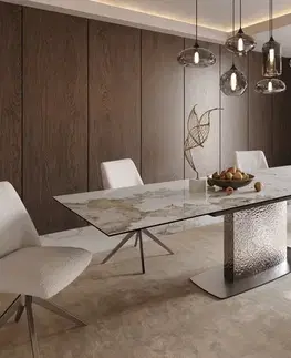 Jedálenské stoly DELIFE Jedálenský stôl Edge 200-300x100 keramika Minas Melange bielo-béžová vlna nerezová oceľ rozkladací