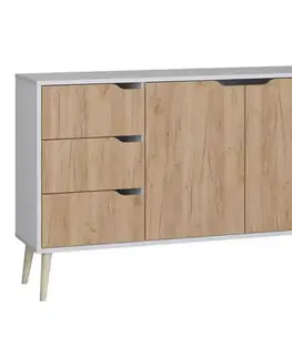 Komody do spálne Komoda Agnar  3s2d dub craft zlatý+biely