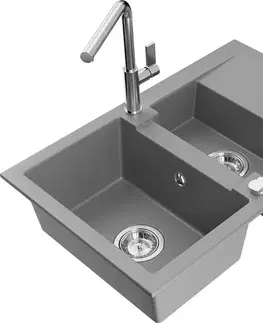 Kuchynské drezy MEXEN/S MEXEN/S - Gaspar granitový drez 1.5 s odkvapkávačom vrátane batérie Flora, šedá 6507-71-670401-00