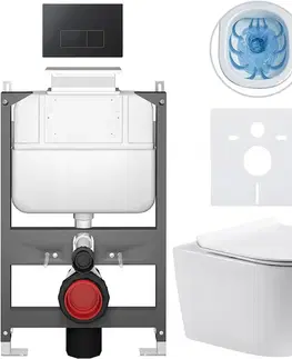 Záchody CERANO - Kompletný WC set Basic/Felci - biela lesklá - WC tlačidlo Modulo/Čierna - ovládanie zhora - predstenová inštalácia - 53x37 CER-8050BD86095
