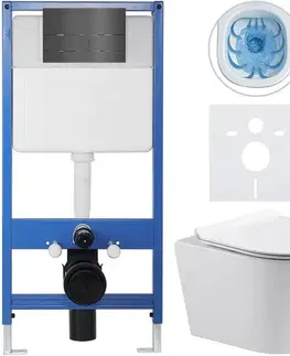 Záchody CERANO - Kompletný WC set Profi/Carlito - biela lesklá - WC tlačidlo Line/Tmavosivá - predstenová inštalácia - 48,5x36,5 CER-8050BD84311