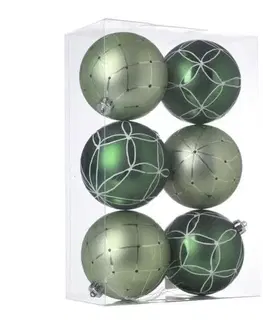 Vianočné ozdoby Kinekus Ozdoba závesná guľa 10cm sada 6ks plast zelená mix