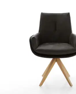 Jedálenské stoličky DELIFE Jedálenská stolička Clea-Flex mikrovlákno antracitová vintage drevená podstava hranatá prírodná 180° otočná