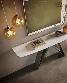 Konzolové stolíky DELIFE Konzolový stolík Edge zaoblený tvar 180×40 cm keramika onyx perla Velio kov titánová farba
