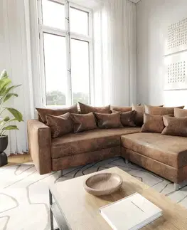 Rohové sedacie súpravy DELIFE Rohová pohovka Clovis hnedá vintage modulárna opierka ležadlo ľavá