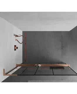 Sprchové dvere MEXEN/S - Kioto+ L Sprchová zástena WALK-IN s poličkou a držiakom uterákov 110 x 200, čierny vzor, meď kartáčovaná 800-110-123-65-78