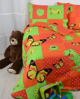 Detské obliečky Obliečky bavlnené detské Dinosaurus červené TiaHome - Detský set 130x90cm + 65x45cm