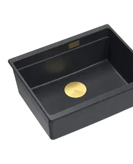 Kuchynské drezy Quadron Quadron - Granitový drez Logan 100 Black Metallic Zlaty HQJ6045U8_PVDG1_U