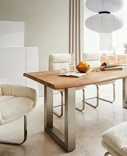 Jedálenské stoly DELIFE Jedálenský stôl Edge 180x90 XL akácia prírodná nerezová oceľ široký Live-Edge