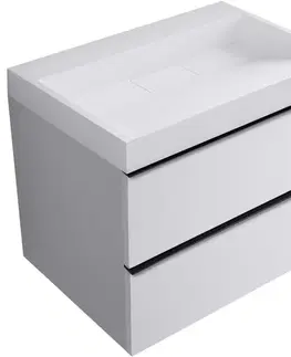 Kúpeľňový nábytok CERANO - Kúpeľňová skrinka Velora - biela matná, úchytka čierna + umývadlo z lit. mramoru Vita - biela lesklá - 70x63x46,5 CER-8050BD83986