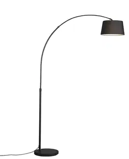 Oblúkové lampy Moderná oblúková lampa čierna s čiernym textilným tienidlom - Arc Basic