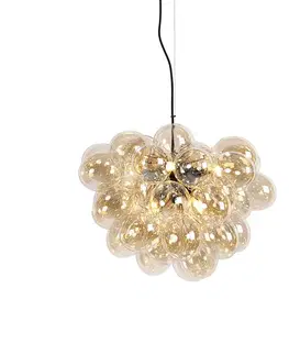 Závesné svietidlá Art Deco závesné svietidlo čierne s jantárovým sklom 8-žiarovkové - Uvas