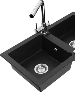 Kuchynské drezy MEXEN/S MEXEN/S - Mario granitový drez 2-bowl vrátane batérie Duero, čierna 6504-77-671600-00