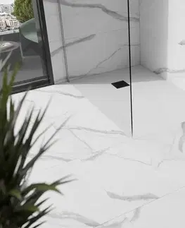 Vane MEXEN/S - Stone+ obdĺžniková sprchová vanička 80 x 70, biela, mriežka čierna 44107080-B