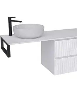 Kúpeľňový nábytok CERANO - Kúpeľňová skrinka Carole - biela matná ryhovaná + doska pod umývadlo Navira Slim - 18 mm + konzola čierna - 120x46x49,8 CER-162113