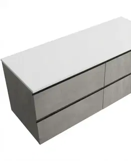 Kúpeľňový nábytok CERANO - Kúpeľňová skrinka Carole - betónovo šedá + doska pod umývadlo z lit. mramoru Elanys - 12 mm - biela matná - 120x49,2x46 CER-8050BD85511