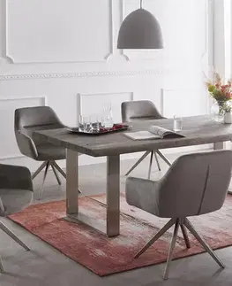 Jedálenské stoly DELIFE Jedálenský stôl Edge 200x100 XL akácia platinová nerezová oceľ úzky Live-Edge