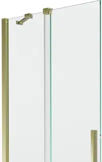 Sprchové dvere MEXEN/S - Velar Dvojkrídlová posuvná vaňová zástena 85 x 150, transparent, zlatá kartáčovaná 896-085-000-01-55