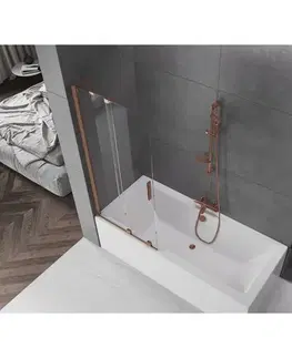 Sprchové dvere MEXEN/S - Velar Dvojkrídlová posuvná vaňová zástena 85 x 150, transparent, kartáčovaná meď 896-085-000-01-65