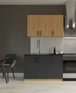Kuchynské linky SILVER jednoduchá kuchynská linka 200 cm, dub kraft zlatý-antracyt