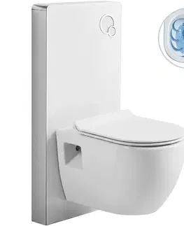 Záchody CERANO - Kompletný WC set Modul/Dure - biela lesklá - integrované WC tlačidlo - pneumatický modul - 51x35 CER-979848