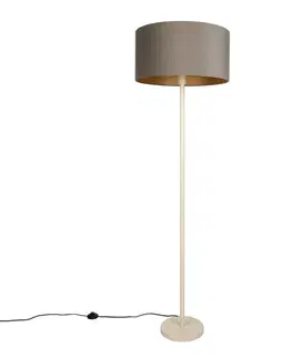 Stojace lampy Japandi stojaca lampa béžová s taupe tienidlom a zlatým interiérom 50cm - Simplo