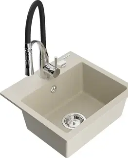 Kuchynské drezy MEXEN/S MEXEN/S - Milo granitový drez 1-miska vrátane batérie Aster, béžová 6505-69-73450-07