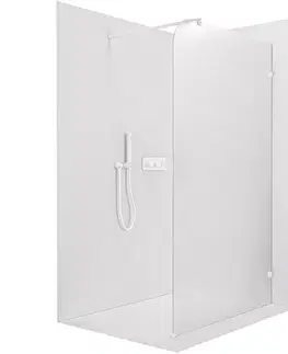 Sprchové dvere CERANO - Sprchová zástena Walk-in Orbis Round - Pravá - 8 mm - guľatá vzpera - biela matná, mliečne sklo - 110x200 CER-999931
