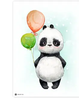 Obrazy do detskej izby Obrázok na stenu Panda s farebnými balónmi