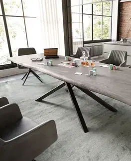 Jedálenské stoly DELIFE Jedálenský stôl Edge 300x100 XL akácia platinová krížová podstava obdĺžnik čierna Live-Edge
