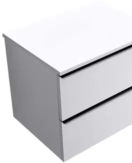 Kúpeľňový nábytok CERANO - Koupelnová skříňka Velora - bílá matná, úchytka černá + deska z lit. mramoru Elanys - 12 mm - bílá matná - 70x54,2x46,5  CER-679408