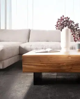 Konferenčné stolíky DELIFE Konferenčný stolík New Live-Edge 80x60 cm akácia prírodná 2 zásuvky podstava závesná kov čierna