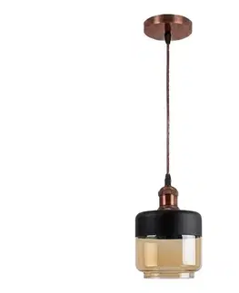 Svietidlá BRILAGI-LED Závesné svietidlo na lanku R GLASS 1xE27/60W/230V priemer 14 cm meď/dymová béžová/čierna NSTK7324+AI0179