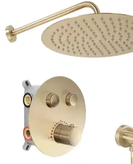 Sprchové súpravy a sety Sprchová súprava podomietková s termostatom LUNGO zlatá brúsená + BOX