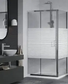 Vane MEXEN/S - Apia sprchovací kút posuvný 90x100, sklo transparent / pruhy, chróm + vanička 840-090-100-01-20-4010