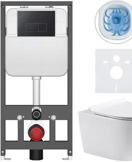 Záchody CERANO - Kompletný WC set Basic/Felci - biela lesklá - WC tlačidlo Modulo/Čierna - závesné - predstenová inštalácia - 53x37 CER-8050BD86098