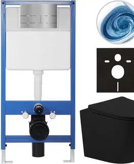 Záchody CERANO - Kompletný WC set Profi/Cesso - čierna matná - WC tlačidlo Line/Nerez - predstenová inštalácia - 49x36 CER-8050BD84381