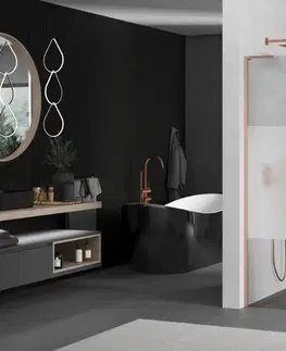 Sprchové dvere MEXEN/S - Kioto L Sprchová zástena WALK-IN 70 x 200, transparent/dekor, meď kartáčovaná 800-070-103-65-35