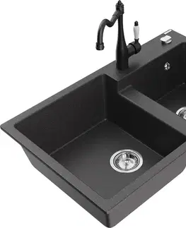 Kuchynské drezy MEXEN/S MEXEN/S - Tomas granitový drez 2-bowl vrátane batérie Carla, čierna kropenatá 6516-76-670700-70
