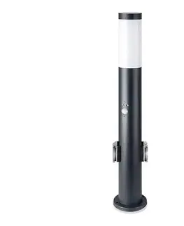 Záhradné lampy  Vonkajšia lampa so senzorom a 2 zásuvkami SCHUKO 1xE27/60W/230V IP44 60cm čierna 8979