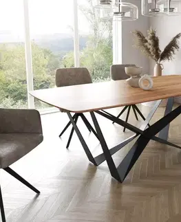 Jedálenské stoly DELIFE Jedálenský stôl Edge zaoblený 200x100 akácia prírodná Spider plochá oceľ čierna švajčiarska hrana