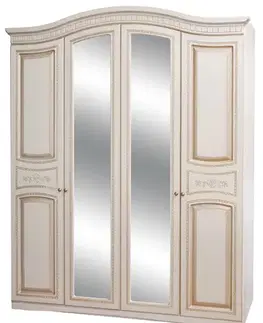 Šatníkové skrine NIKA šatníková skriňa 4D, biele drevo/patina