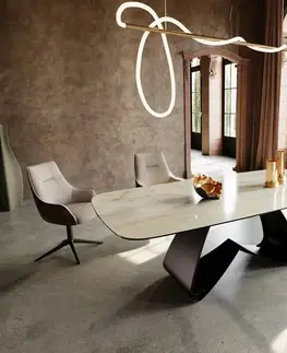 Jedálenské stoly DELIFE Jedálenský stôl Edge zaoblený tvar 240x120 cm keramika Iris FMG Onice Oro podstava v tvare W kov čierna