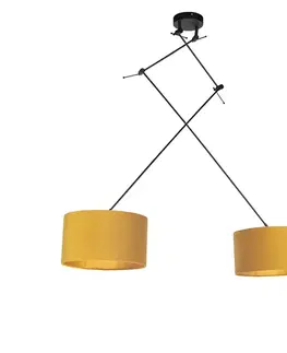Závesné svietidlá Závesné svietidlo čierne s plyšovými tienidlami okrová so zlatom 35 cm - Blitz