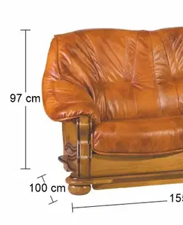 Sedacie súpravy PYKA Parys kožená dvojsedačka drevo D3 / svetlohnedá (S45)